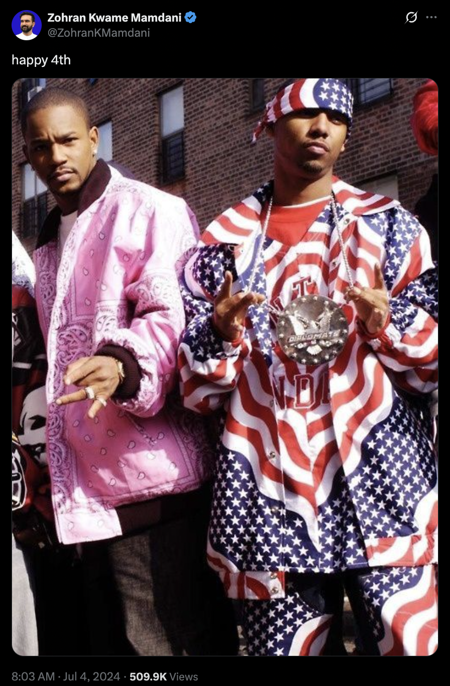 Mamdani tweets about Dipset on July 4th