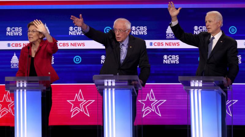 Sen. Warren, Sen. Sanders and former VP Joe Biden at SC debate on Feb 25, 2020