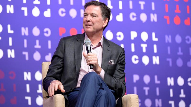 Former FBI Director James Comey speaking at the 2019 Politicon on October 26, 2019