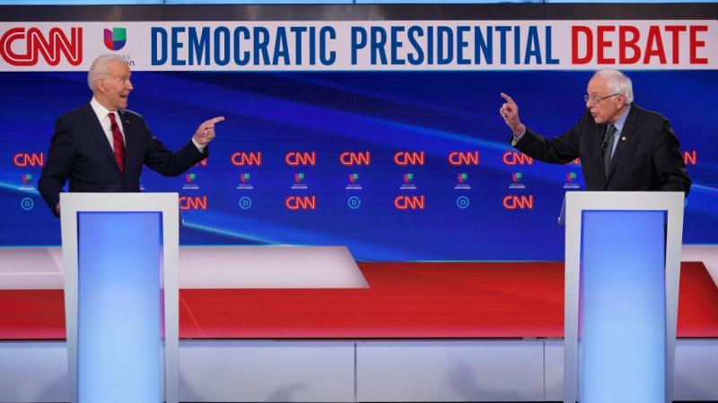 Biden and Sanders at the audience-free Democratic debate in Washington, D.C., March 15