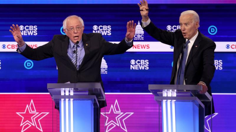 Bernie Sanders and Joe Biden at a Democratic debate on February 25, 2020