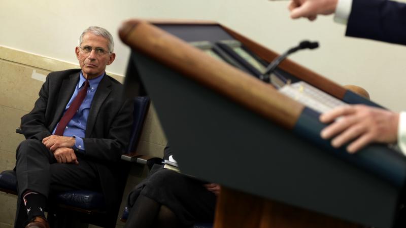 Dr. Fauci looks at Trump