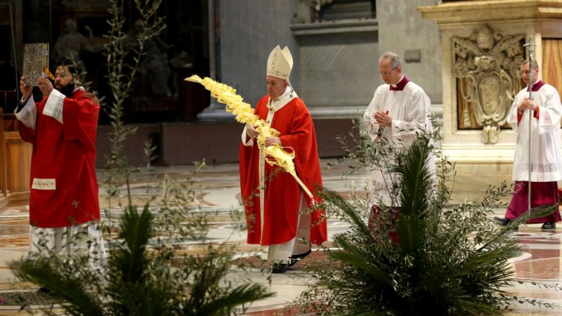 Pope Francis at Palm Sunday Mass in empty Vatican Basilica of St. Peter's