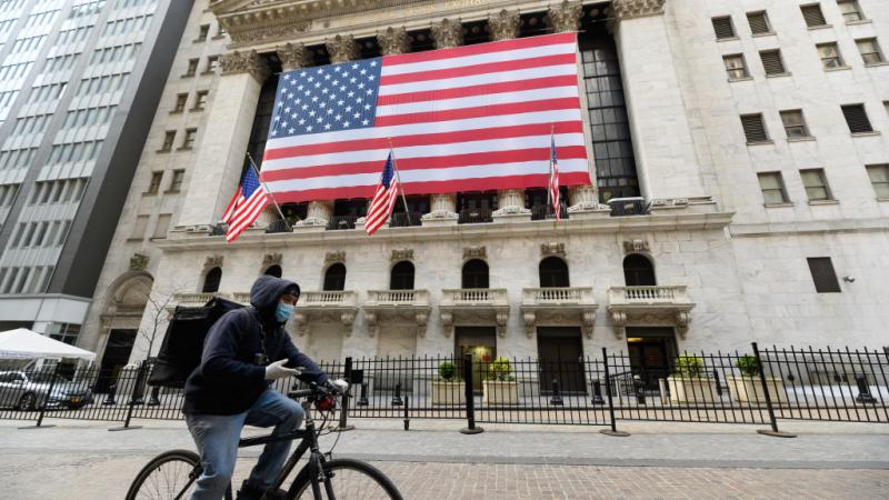 Outside the New York Stock Exchange on April 15, 2020