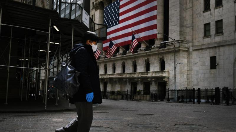 Outside the New York Stock Exchange on April 20, 2020