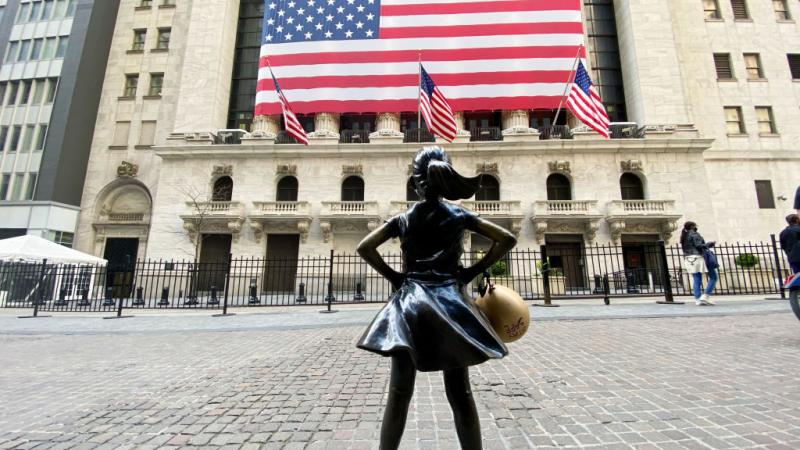 In front of the New York Stock Exchange on April 25, 2020