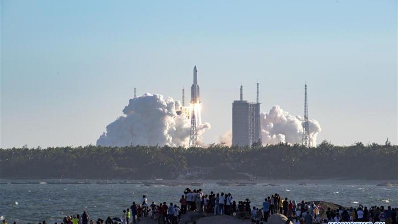 China's new large carrier rocket Long March-5B blasts off 