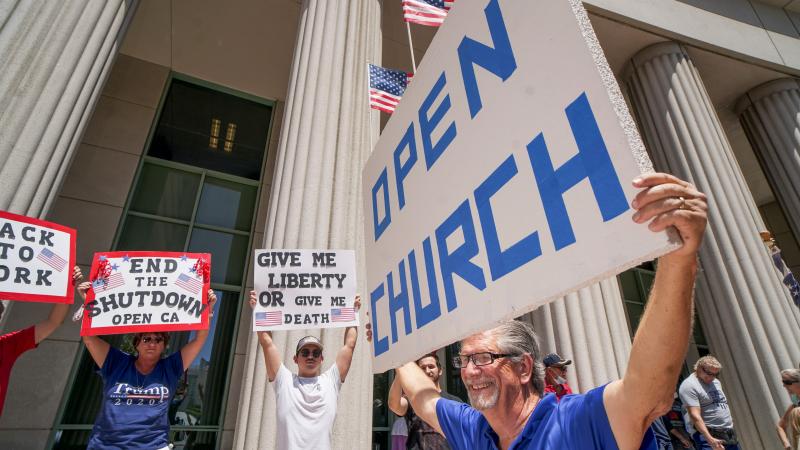 An anti-lockdown protest in California