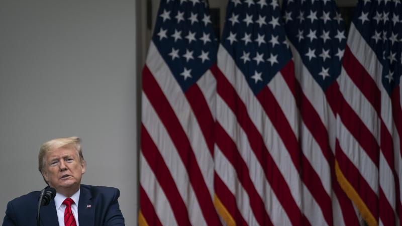President Donald Trump speaks during a press briefing about coronavirus testing in the Rose Garden of the White House.