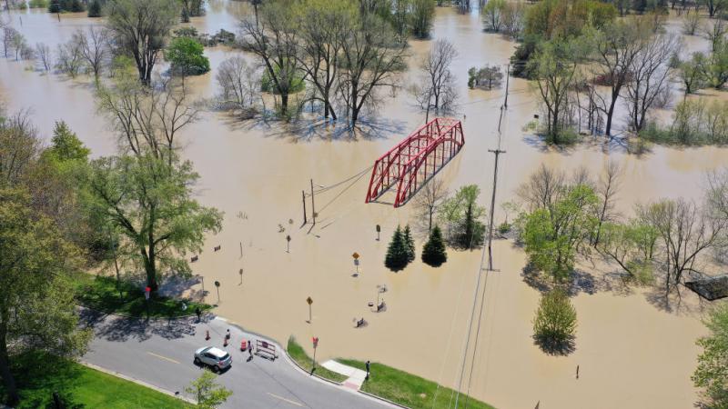 Flooding in Midland, Michigan after dam failures