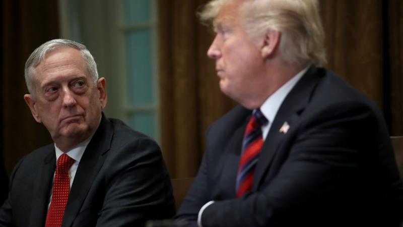 Then-U.S. Defense Sec. Jim Mattis and President Trump in October 2018