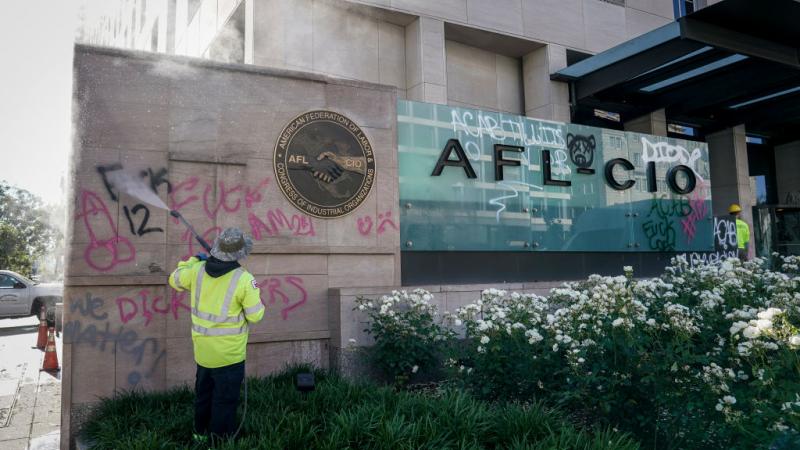 Vandalized AFL-CIO building after chaotic riots on the evening of May 31st