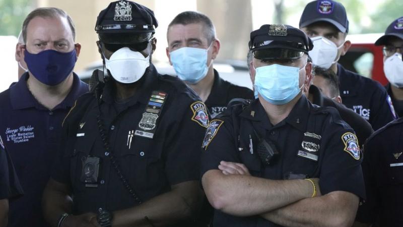 NYPD officers during an address by PBA president Pat Lynch