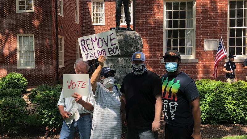 Protesters in front of Confederate Talbot boys statue at Talbot County Courthouse