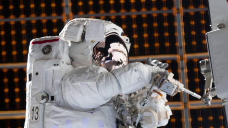 NASA astronaut Jessica Meir is pictured during a spacewalk she conducted with NASA astronaut Christina Koch on October 2019.