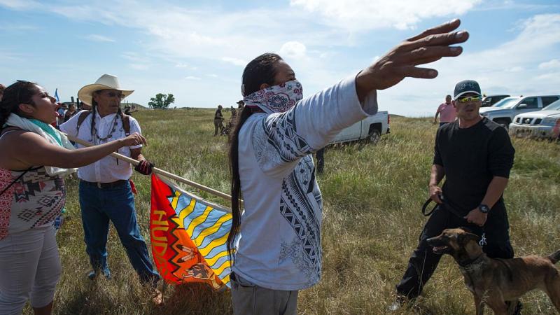 Native American protestors at a work site for the DAPL in 2016