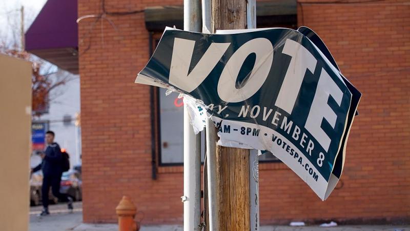 A get-out-the-vote sign in Philadelphia, 2016