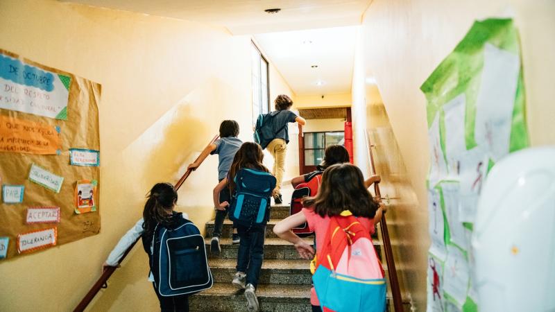A group of elementary-aged schoolchildren