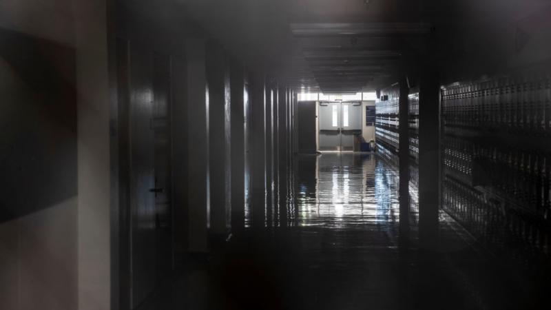 An empty hallway in a Los Angeles-area school.