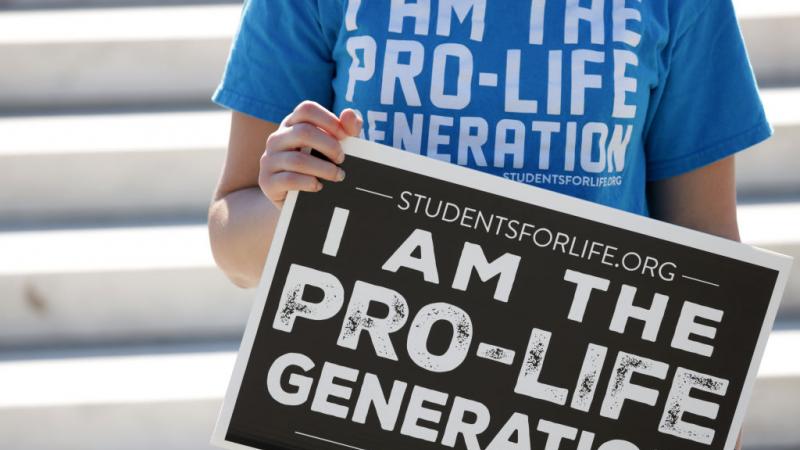 A pro-life demonstrator at the Supreme Court, June 29