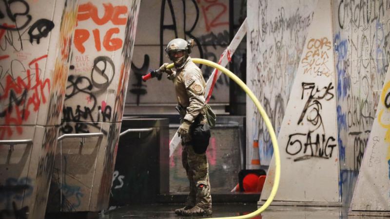 Federal police guard Portland's federal courthouse, July 28