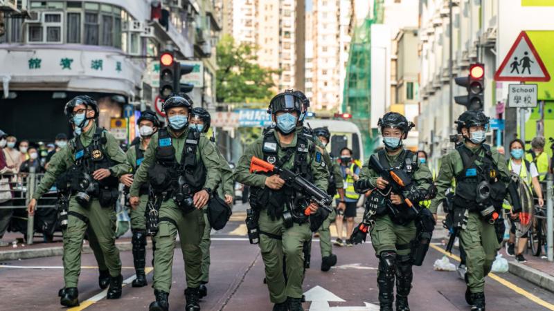 Riot police in Hong Kong on September 6, 2020