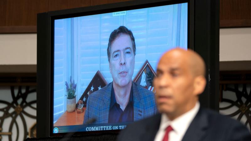 Sen. Cory Booker listening to former FBI Director James Comey on September 30, 2020
