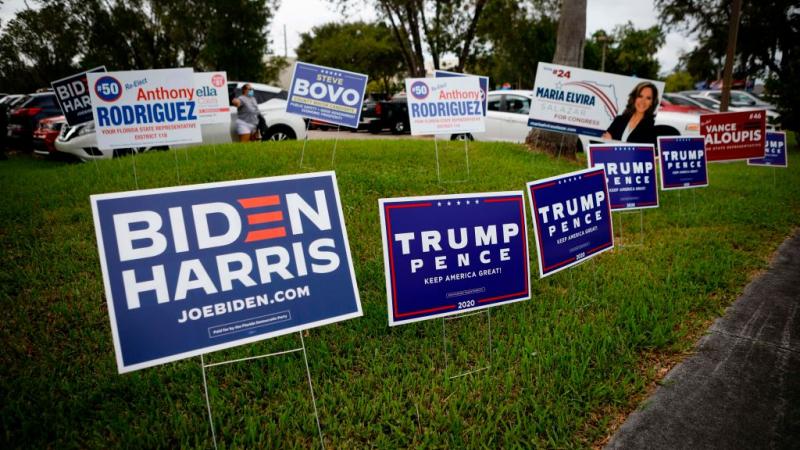 Signs for both presidential campaigns. 