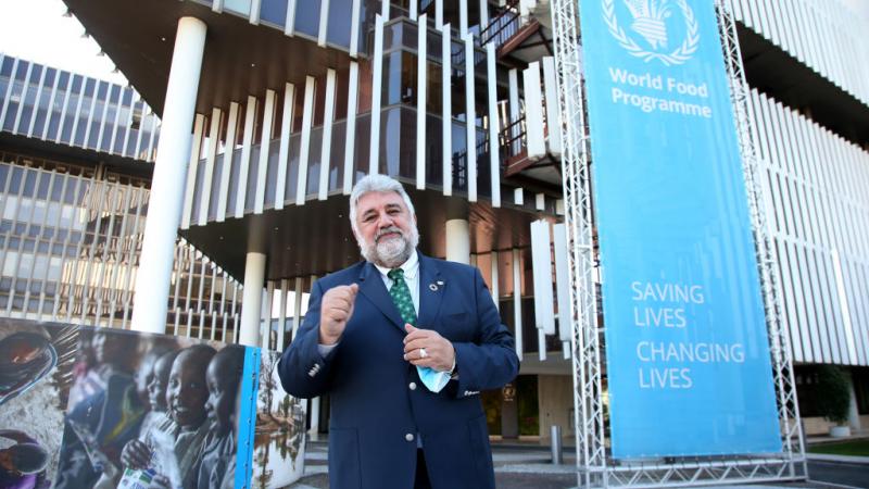 World Food Programme Deputy Executive Director Amir Abdulla poses in front of the United Nations World Food Programme Headquarter In Rome 