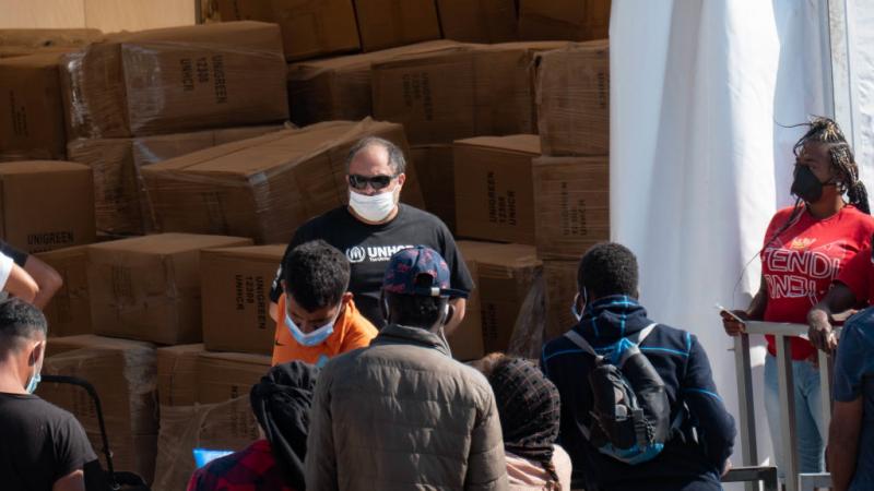 Refugees at a U.N. camp, Sept. 2020