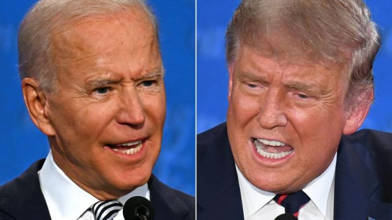 Combination of pictures showing President Trump and Joe Biden speaking at presidential debate on September 29, 2020