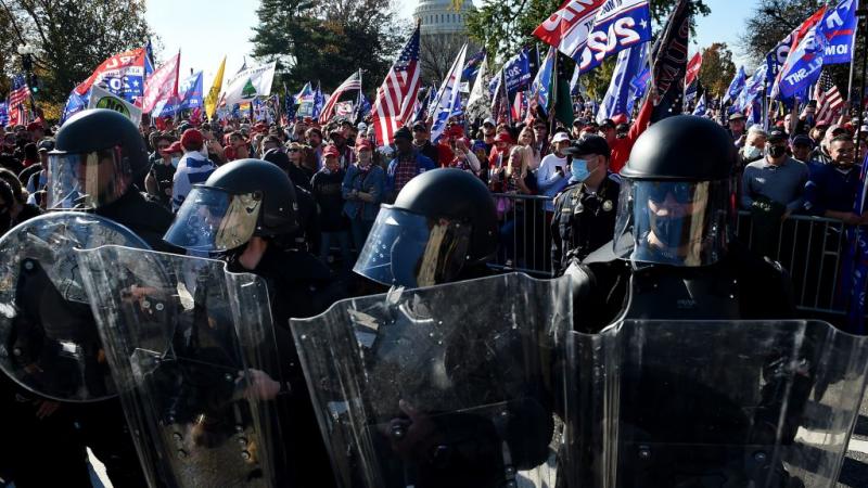 Police in riot gear at D.C. Trump rally