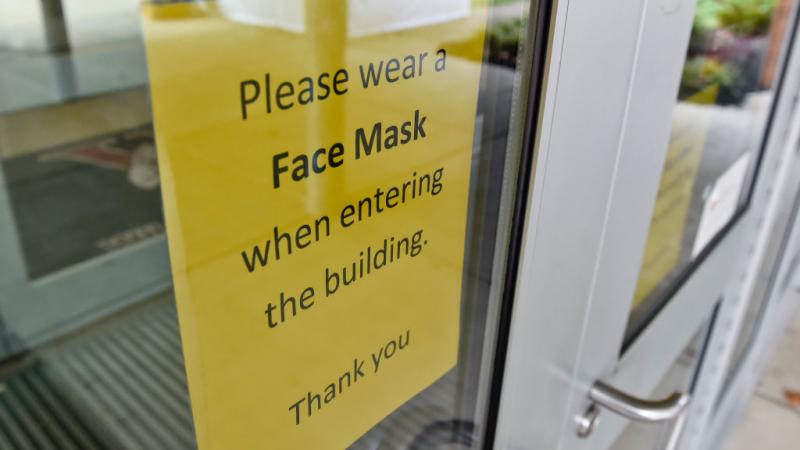 A face mask sign in West Lawn, PA