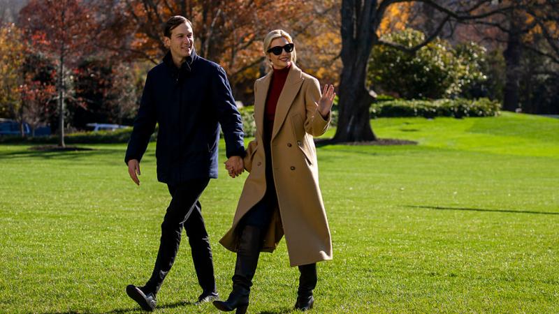 Jared Kushner and wife Ivanka Trump arrive to White House south lawn.