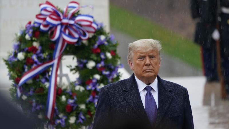 President Donald Trump attends the National Veterans Day Observance on Wednesday at Arlington National Cemetery in Arlington, Va. 