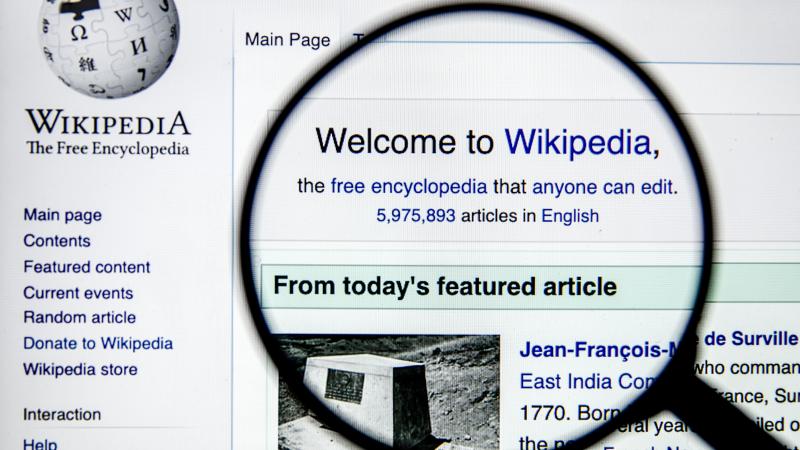 Logo of Wikipedia is seen in Ankara, Turkey on November 30, 2019.