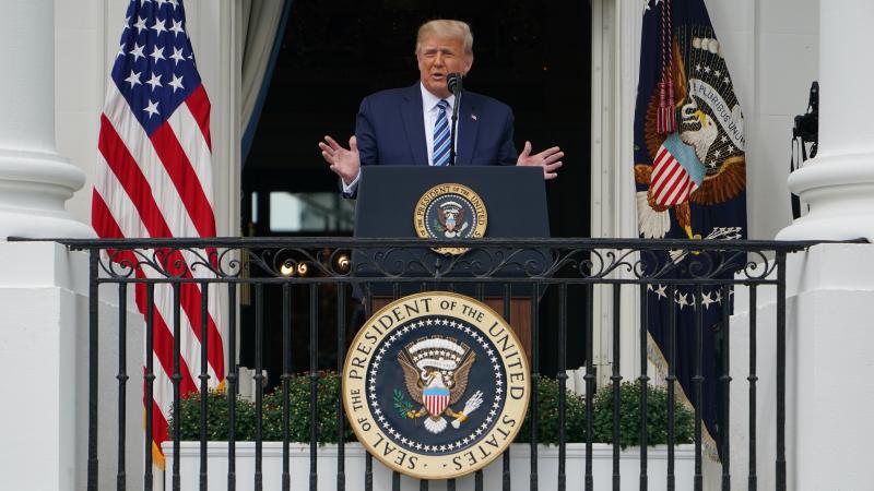 US President Donald Trump speaks about law and order from the South Portico of the White House in Washington, DC, on October 10, 2020.