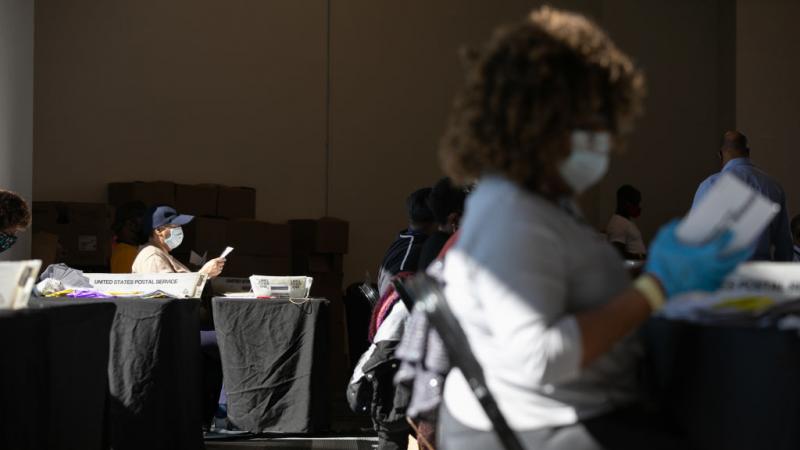 Ballot counters at State Farm Arena, Atlanta, Nov. 4