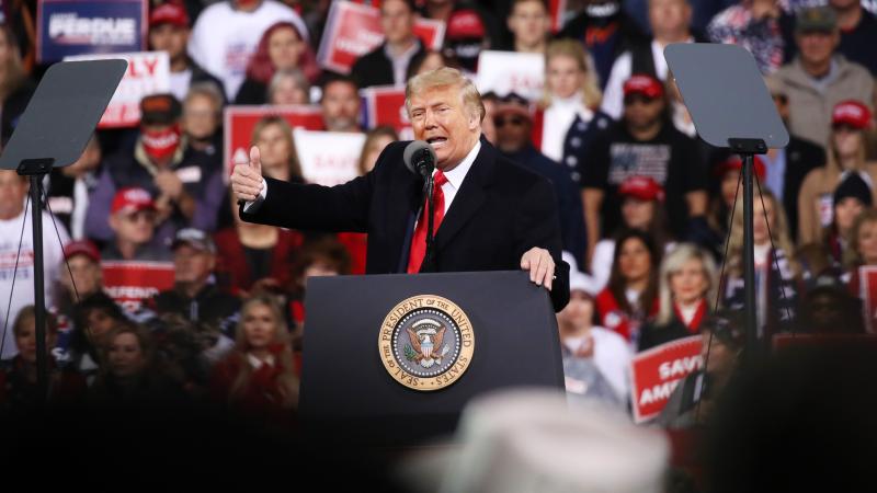 President Donald Trump attends a rally in support of Sen. David Perdue (R-GA) and Sen. Kelly Loeffler (R-GA) on December 05, 2020 in Valdosta, Georgia.