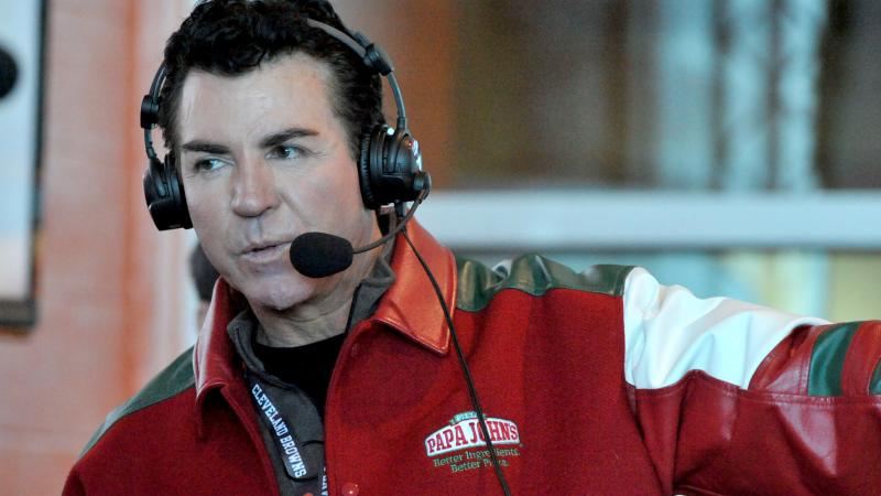 "Papa" John Schnatter, founder and CEO of "Papa John's Pizza" takes part in a radio show prior to a game between the Pittsburgh Steelers and Cleveland Browns on October 12, 2014 at FirstEnergy Stadium in Cleveland, Ohio.