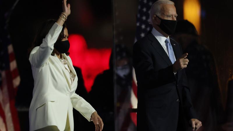 President-elect Joe Biden and Vice President-elect Kamala Harris take the stage at the Chase Center to address the nation November 07, 2020 in Wilmington, Delaware.