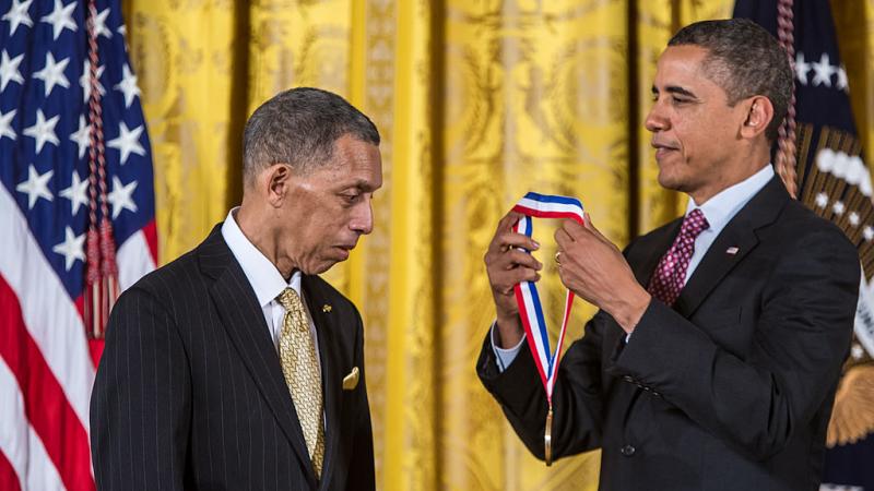 George Carruthers receives the National Medal of Technology and Innovation from Pres. Obama, Feb. 2013