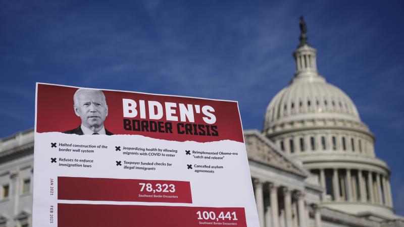 Biden's Border Crisis sign outside U.S. Capitol Building 