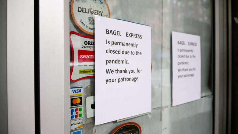 A sign posted outside Bagel Express in Murray Hill announces that it is permanently closed during Phase 4 of re-opening following restrictions imposed to slow the spread of coronavirus on September 7, 2020 in New York City.