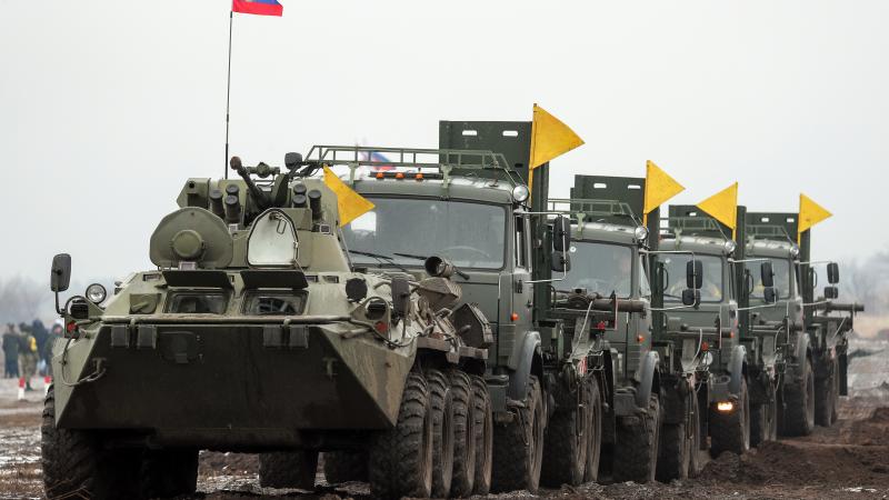 Russian military vehicles on an exercise 