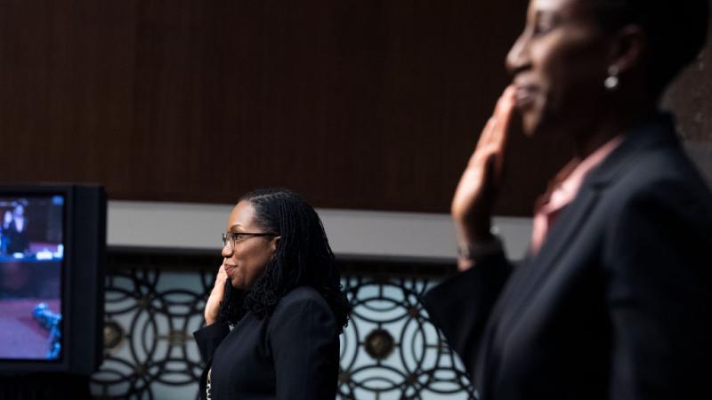 Ketanji Brown Jackson (left) and Candace Jackson-Akiwumi on April 28, 2021