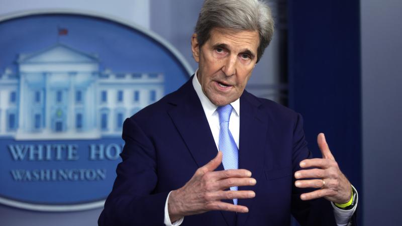 Special Presidential Envoy for Climate and former Secretary of State John Kerry speaks during a daily press briefing at the James Brady Press Briefing Room of the White House on April 22, 2021 in Washington, DC.