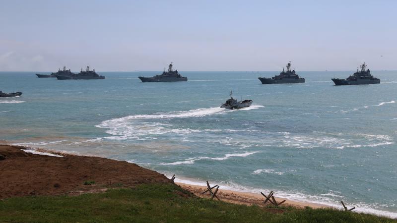 Genuine Russian ships conduct a sea exercise