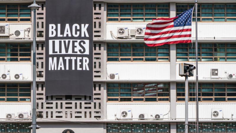 Black Lives Matter banner at U.S. embassy in Seoul