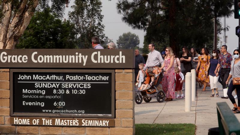 Grace Community Church parishioners make their way to Sunday service in Sun Valley on September 13, 2020.